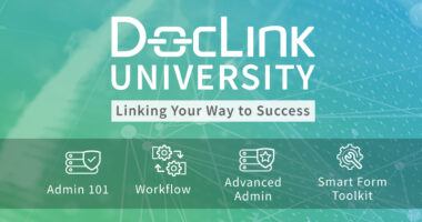 An image showing a flowchart with a recommended sequence of courses for DocLink University.