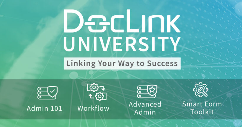 An image showing a flowchart with a recommended sequence of courses for DocLink University.